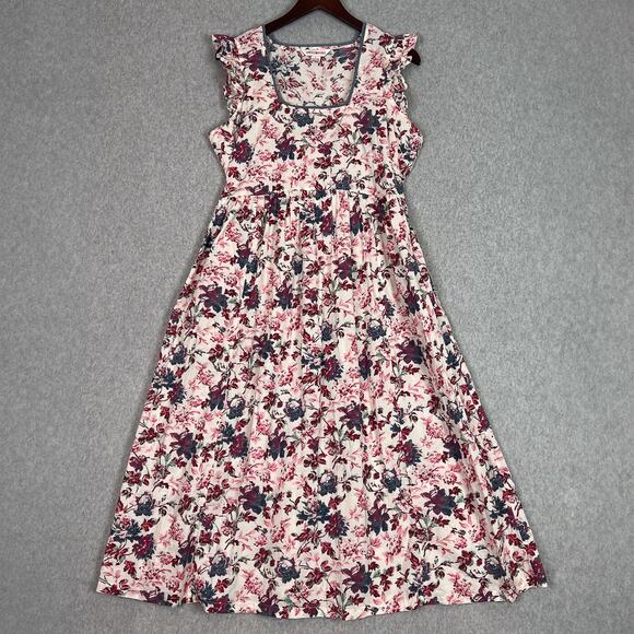 April Cornell Floral Square Neck Ruffle Sleeve Midi Dress Size Large - Picture 1 of 11